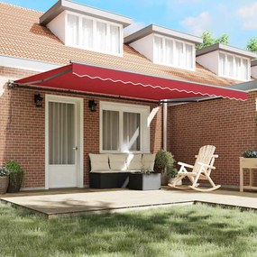 Toldo Retrátil Manual Vermelho 450x300 cm Poliéster e Metal