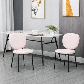 Conjunto de 2 Cadeiras de Sala de Jantar Estofadas em Tecido com Encosto e Pés de Aço Carga Máxima 120kg 46x59x82cm Rosa Claro