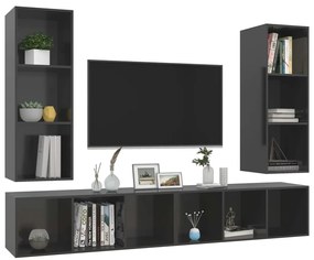 Armários de parede TV 4 pcs derivados madeira cinza brilhante