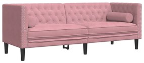 3 pcs conjunto de sofás chesterfield com rolos veludo rosa