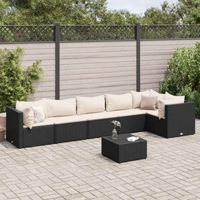 vidaXL 7 pcs conjunto lounge de jardim c/ almofadões vime PE preto