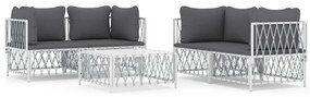 5 pcs conjunto lounge de jardim com almofadões aço branco