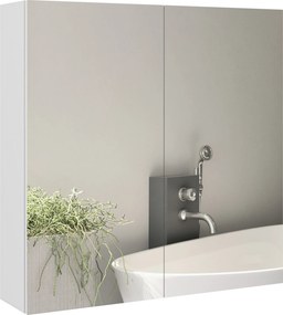 Armário de parede para casa de banho com espelho  60 x 15 x 60 cm, armário de arrumação com 2 portas e 3 níveis, prateleira ajustável, branco