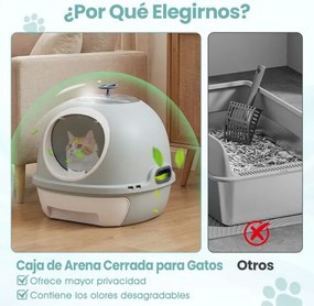 Caixa de areia fechada para gatos com entrada frontal e superior, inclui pá e bandeja para gatos até 10 kg, cinza