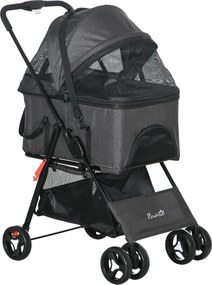 PawHut Carrinho para cães 3 em 1 dobrável cesto de transporte com alça removível almofada 76 x 51 x 100 cm cinza | Aosom Portugal