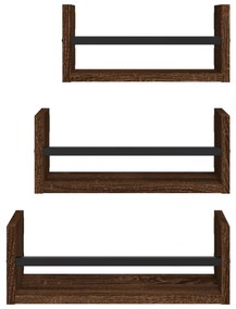 3pcs prateleiras c/ barras derivados madeira carvalho castanho