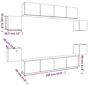 Conjunto móveis de TV 8pcs madeira processada carvalho castanho