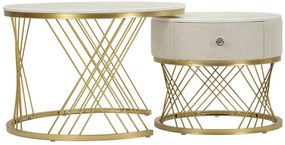 MESAS DE CAFÉ VOTIX CONJUNTO DE 2 UNIDADES CM Ø 70X48-50X43,5 CREME E DOURADO