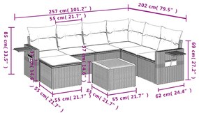 8 pcs conjunto sofás de jardim com almofadões vime PE preto