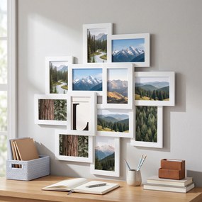 Conjunto 12 molduras para fotografias de 10 x 15 cm, colagem de fotografias branco