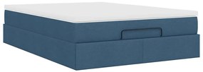 Estrutura de cama otomana com colchão tecido azul 140x200cm