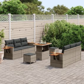Conjunto de Sofá de Jardim com 9 Peças e Almofadas Cinza Rattan Poliés