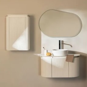 Conjunto De Móvel De Casa De Banho Em Madeira Carsone Branco & Branco & Cerâmica Redonda Branca Ø40 Cm Lenka & Oval Led E - Sklum