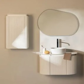 Conjunto De Móvel De Casa De Banho Suspenso Em Madeira Carsone Branco & Branco & Cerâmica Redonda Branca Ø40 Cm Lenka & Oval - Sklum