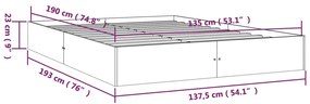 Estrutura de cama casal 135x190 cm madeira maciça castanho-mel