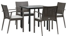 5 pcs conjunto de jantar p/ jardim c/ almofadões vime PE e aço