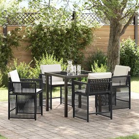 vidaXL Conjunto de Jantar de 5 peças com Almofadas Preto Rattan Poliéster