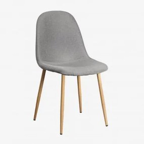Cadeira De Jantar Estofada Glamm Madeira Natural & Linho Cinza Concreto - Sklum