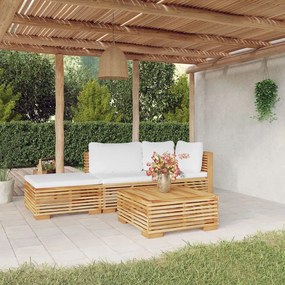 vidaXL 4 pcs conjunto lounge jardim c/ almofadões madeira teca maciça