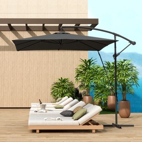 Chapéu de Sol Excêntrico 247x247 cm com Base Cruzada Capa Ajustável Manivela Capa Protectora e Corda de Vento Cinza Escuro