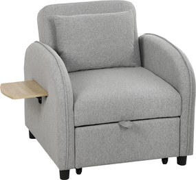 Poltrona-cama de 1 lugar, Poltrona-cama 3 em 1, Encosto ajustável, Apoio lateral rebatível, Cinzento
