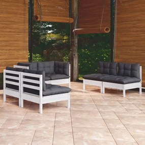 vidaXL 6 pcs conj. lounge de jardim c/ almofadões pinho maciço