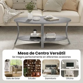 Mesa de Centro Oval 2 níveis 111 x 60,5 x 47 cm com prateleira de armazenamento cinzento