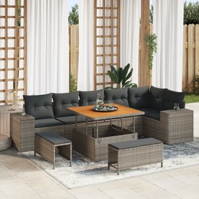 Conjunto de Sofá de Jardim vidaXL de 9 Peças com Almofadas em Rattan P