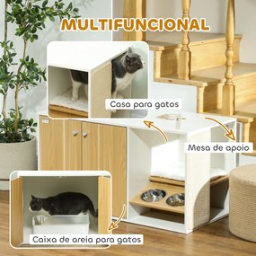 Móvel Caixa de Areia para Gatos 3 em 1 Mesa Auxiliar Caixa de Areia para Gatos com Tapete para Arranhar 95x48x50,5 cm Branco e Carvalho