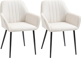 HOMCOM Conjunto de 2 Cadeiras de Sala de Jantar Estofadas em Linho com Encosto e Pés de Metal 59,5x56,5x81 cm Bege Claro | Aosom Portugal