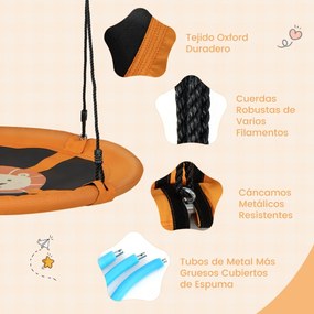 Baloiço de tecido Oxford impermeável redondo para crianças com cordas ajustáveis e mosquetões Carga 100kg Amarelo