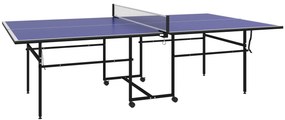 SPORTNOW Mesa de Ping Pong Dobrável com 4 Rodas Rede 2 Raquetes e 3 Bolas para Interior e Exterior 274x152,5x75,5 cm Azul | Aosom Portugal
