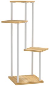 Outsunny Suporte para Plantas de 4 Níveis de Madeira e Aço para Interior e Exterior 53x42x85 cm Madeira e Branco