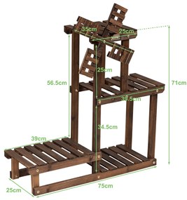 Floreira Estante Rústica de 5 Niveis para Flores Madeira de Plantas 75 x 25 x 71 cm Castanho