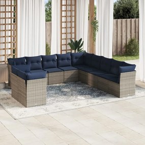 vidaXL 11 pcs conjunto sofás de jardim c/ almofadões vime PE cinzento