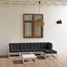 vidaXL 6 pcs conjunto lounge de jardim c/ almofadões pinho maciço