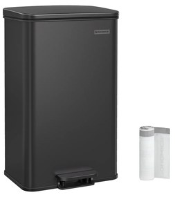 Lixeira de cozinha SONGMICS, lixeira de 10,5 galões (40 L), lixeira grande com tampa, aço, fechamento suave, 15 sacos plásticos incluídos, preta LTB540B4002