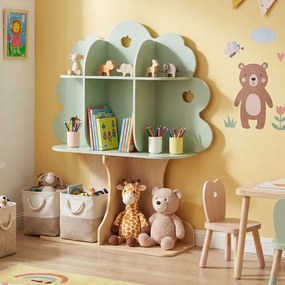 Estante infantil em forma de árvore com 8 cubos abertos 97 x 28 x 114 cm, com padrão de maçãs recortadas, para quarto infantil, sala de jogos ou crech