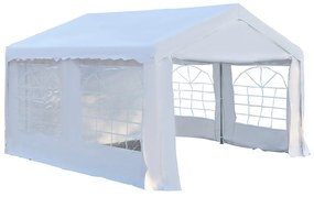 Outsunny Tenda para Festas 400x400x280cm para Exterior Campismo Casamentos com 4 Janelas e 2 Portas Branco