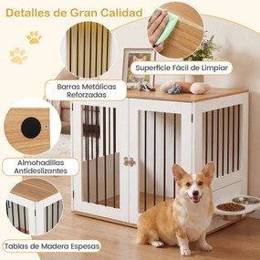 Gaiola para cães 80 x 55,5 x 71,5 cm com mesa auxiliar e comedouro giratório a 360°, portas com fechadura dupla e tigelas para animais de estimação de