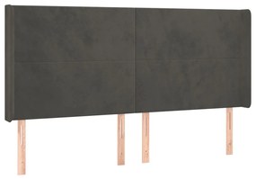 Cama box spring c/ colchão/LED 160x200cm veludo cinzento-escuro