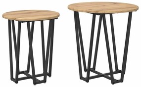Conjunto de Mesas Laterais 2 pcs Carvalho Artesanal em Madeira e Metal