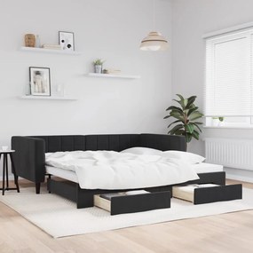 Sofá-cama com gavetão e gavetas 100x200 cm veludo preto