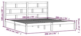 Estrutura de cama 200x200 cm pinho maciço cinzento