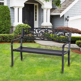 Banco de jardim para terraço em ferro fundido, 2 lugares, 127 x 60 x 87 cm, carga máxima de 240 kg  preto
