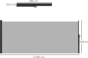 Toldo lateral com proteção contra olhares indiscretos, retrátil, dim. 4,00 m (L) x 1,80 m (A), em alumínio. Poliéster anti-UV de alta densidade, 180 g