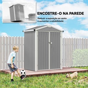 Abrigo de Jardim Exterior 1,1 m² 133x87x178 cm com 2 Portas de Correr Telhado Inclinado e Luvas Cinzento Prateado