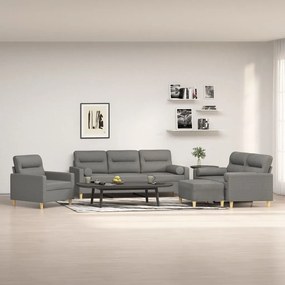 vidaXL 4 pcs conjunto de sofás c/ almofadões tecido cinza-escuro