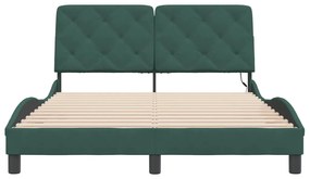 Estrutura de cama c/ luzes LED 120x200 cm veludo verde-escuro