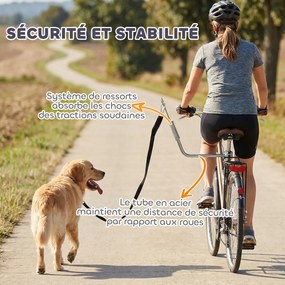 Trela para cães para andar de bicicleta, 180 cm, em aço inoxidável, fixação rápida, mola amortecedora, correia ajustável, prateada